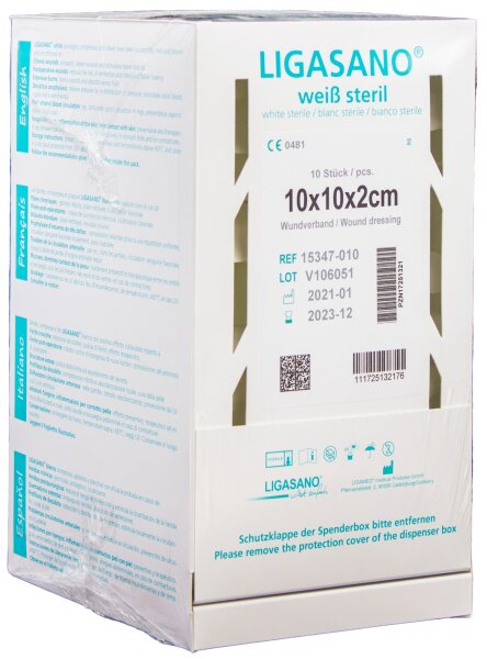 Ligasano® weiß steril 10 x 10 x 2 cm (10 Stück - in der Spenderbox)