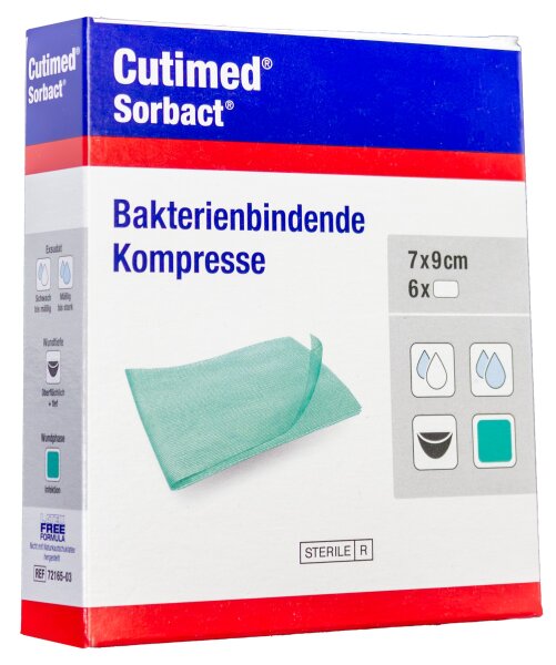 Cutimed® Sorbact® 9 cm x 7 cm, Kompressen, 6 Stück
